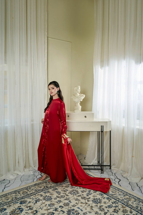 Elegant Red Silk 2-Piece Suit | JZ Couture